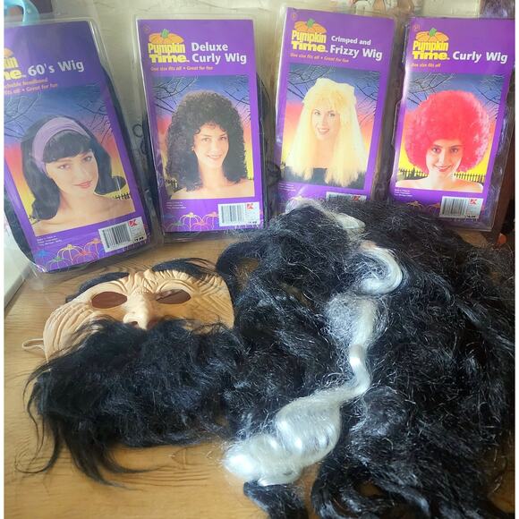 Vintage Pumpkin Time Halloween Wig Crimped Curly 60's & Extras Lot See Pictures - Picture 1 of 15